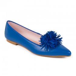 Blue fringed leather slipper