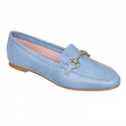 Blue leather moccasin with...