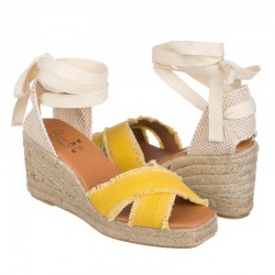 Open yellow espadrille with...