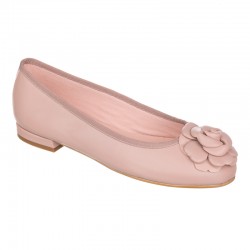 Nude leather ballerina with...